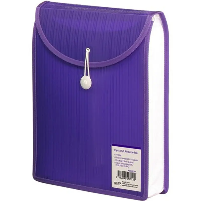 Bantex Attache File Top Load A4 Polypropylene With Button Closure Violet