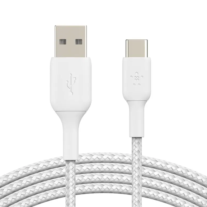 Belkin BoostCharge Braided USB-C to USB-A Cable (2m/6.6ft) - White (CAB002BT2MWH), 480Mbps,10K  bend,Samsung Galaxy,iPad,MacBook,Google,OPPO,Nokia,2YR