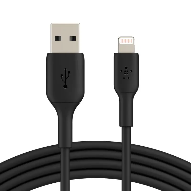 Belkin BoostCharge Lightning to USB-A Cable (1m/3.3ft) - Black (CAA001bt1MBK), 480Mbps, 8K  bend, Apple iPhone / iPad / Macbook, 2YR