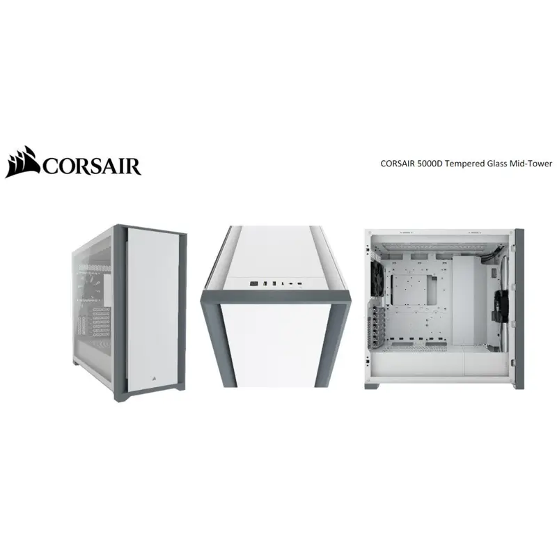 Corsair 5000D TG E-ATX, ATX, USB Type-C, 2x 120mm Airguide Fans, Radiator 360mm. 7 2 PCI Slots, 4x 2.5' SSD, 2x 3.5' HDD. VGA 420mm. White. Case (LS)