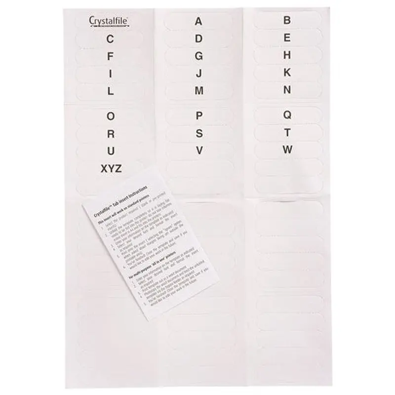 Crystalfile Indicator Tabs Inserts A-Z White Pack Of 60