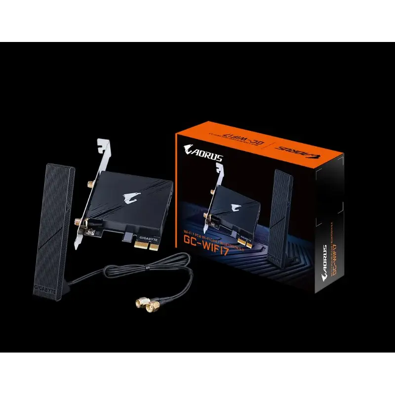 Gigabyte GC-WIFI7 Motherboard, Wi-Fi 7, up to 5800Mbps, up to 320MHz bandwidth support across the 2.4GHz, 5GHz, and 6GHz bands, 2Tx2R antenna, PCIe x1