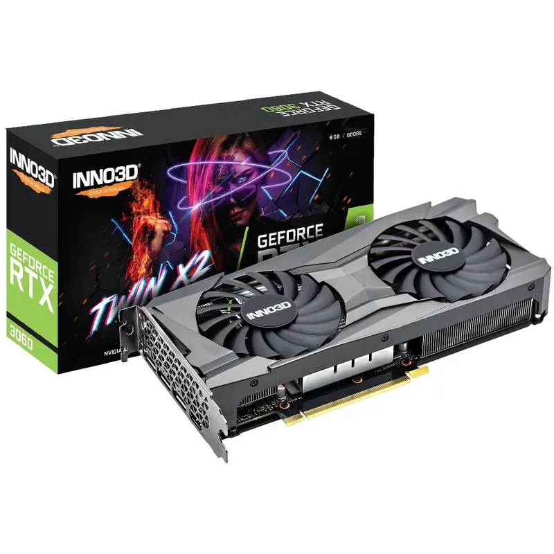 INNO3D nVidia GeForce RTX 3060 TWIN X2 8GB GDDR6 GPU, 1777MHz Boost Clock, 3xDP, 1xHDMI, LHR, 240x120mm x 2-slot (3060)