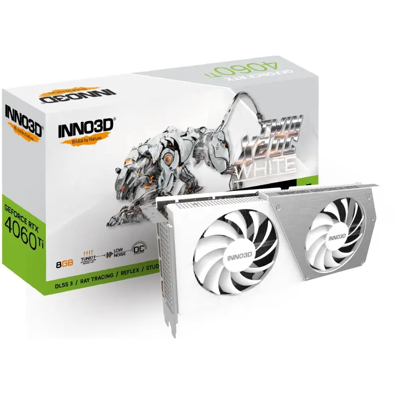 INNO3D nVidia GeForce RTX 4060 Ti 8GB TWIN X2 OC White GPU 8GB GDDR6, 2565MHz Boost Clock, RAM 18Gbps, 3xDP, 1xHDMI, 250x118x 42mm (4060TI)