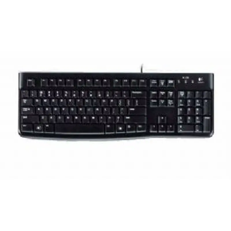 Logitech K120 Wired Keyboard Quiet typing Spill-resistant Durable keys Thin profile Curved space bar Adjustable tilt legs