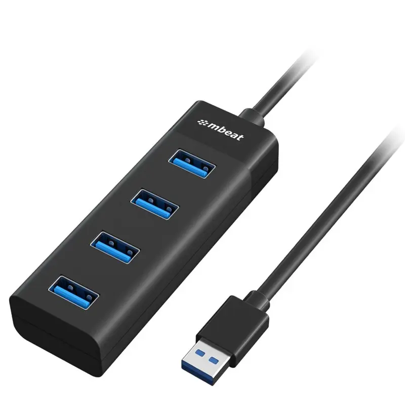 mbeat 4-Port USB 3.0 Hub - Black USB 3.0 transfer speeds up to 5Gbps. Plug-and-play Compact and lightweight Weight: 37g
