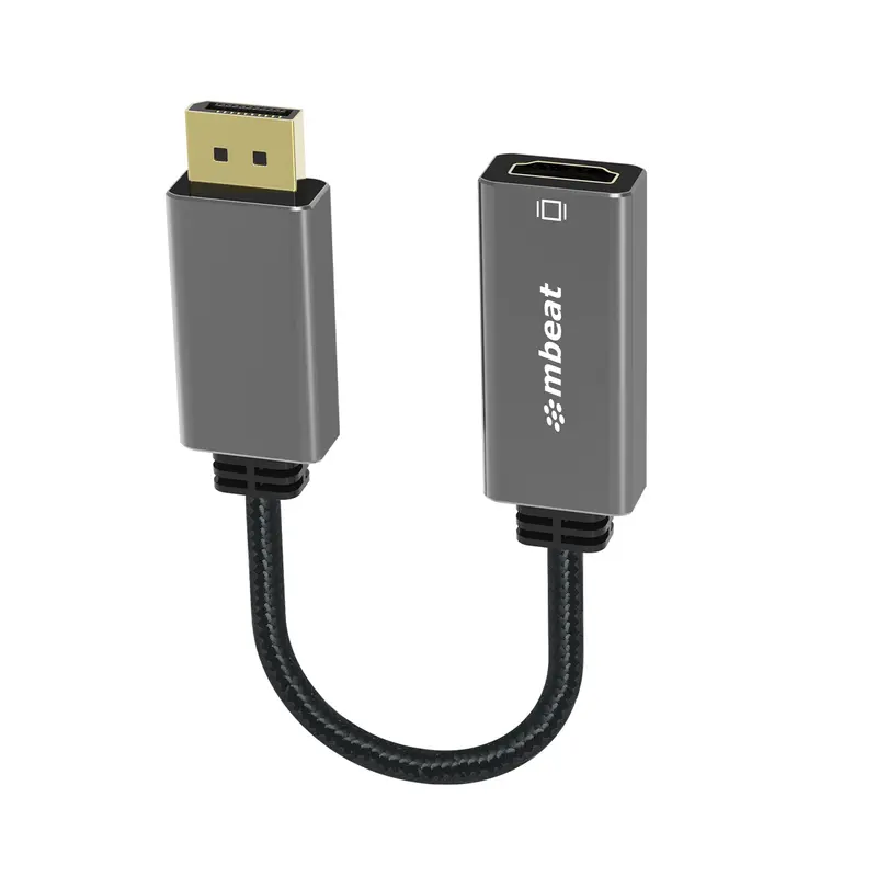 mbeat Elite Display Port to HDMI Adapter - Converts DisplayPort to HDMI Female Port, Supports 4K@60Hz (38402160),  Nylon Braided Cable - Space Grey
