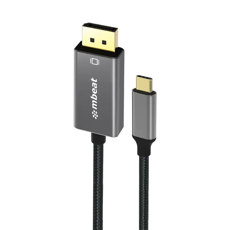mbeat Tough Link 1.8m 4K USB-C to Display Port Cable - Converts USB-C to DisplayPort,4K@60Hz (38402160), Gold Plated, Aluminium, Nylon Braided Cable