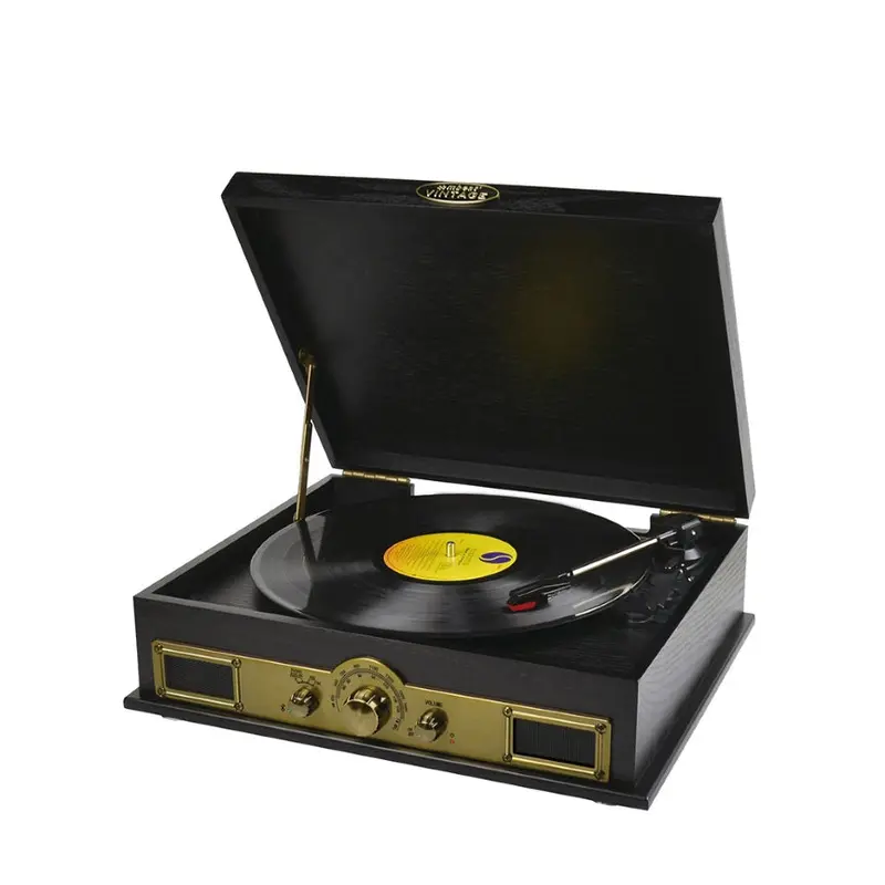mbeat Vintage USB Turntable with Bluetooth Speaker and AM/FM Radio -  Vinyl Turntable Record Player , USB, AUX-in, Vinyl 33/45/78 - Black