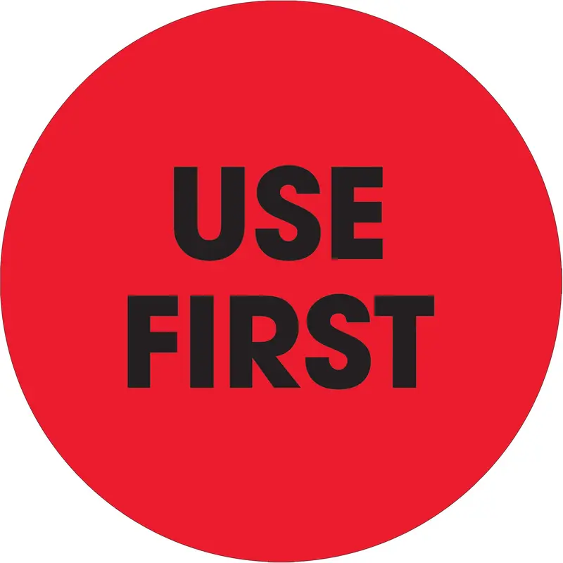 2" Circle - "Use First" Fluorescent Red Labels (DL1250) Roll Of 500