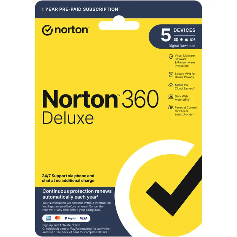 Norton 360 Deluxe 50GB AU 1 User, 5 Devices, 12 Months, Digital Key via Email (Available on Leader Cloud)