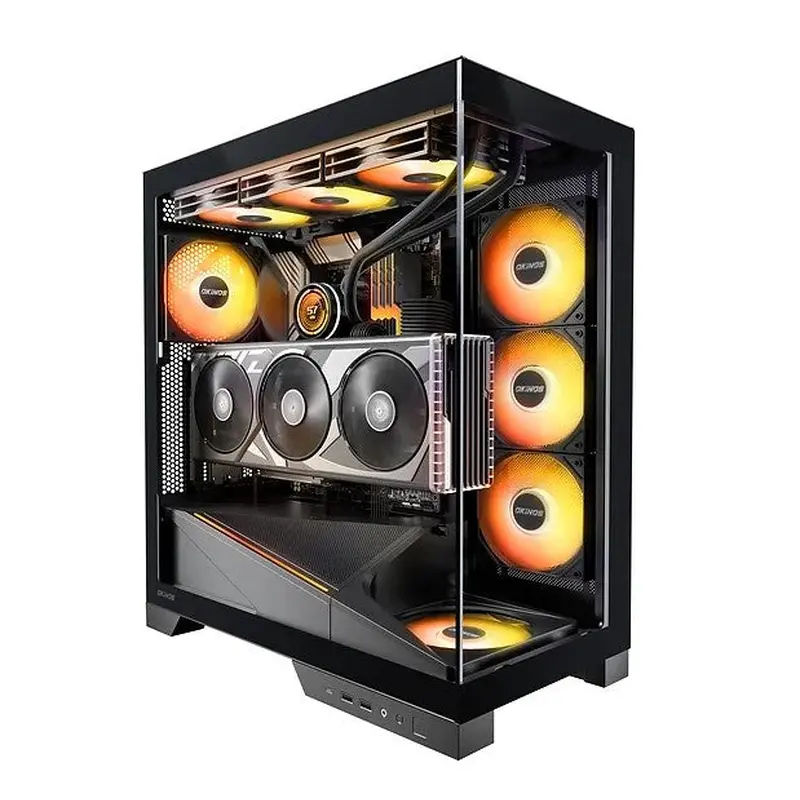 OKINOS AQ9 ARGB,Pre-Installed 5120mm ARGB PWM Fan, ATX Mid Tower PC Case,Computer case with Panoramic View,Tempered Glass Side Panel,Type C Port