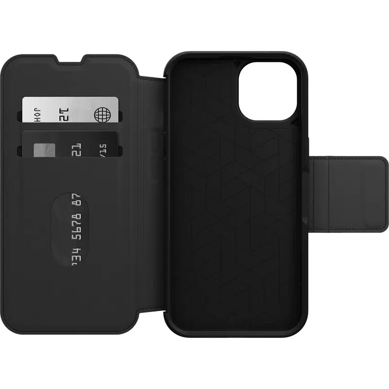 OtterBox Strada Apple iPhone 16e / iPhone 14 Case Black - (77-8966), DROP  3X Military Standard, Leather Folio Cover, Card Holder, 7 Years Warranty