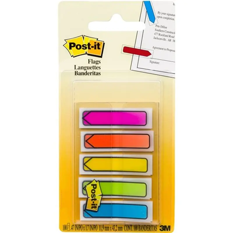 Post-It 684-ARR2 Arrow Flags 12x45mm Bright Blue Green Orange Pink Pack of 100