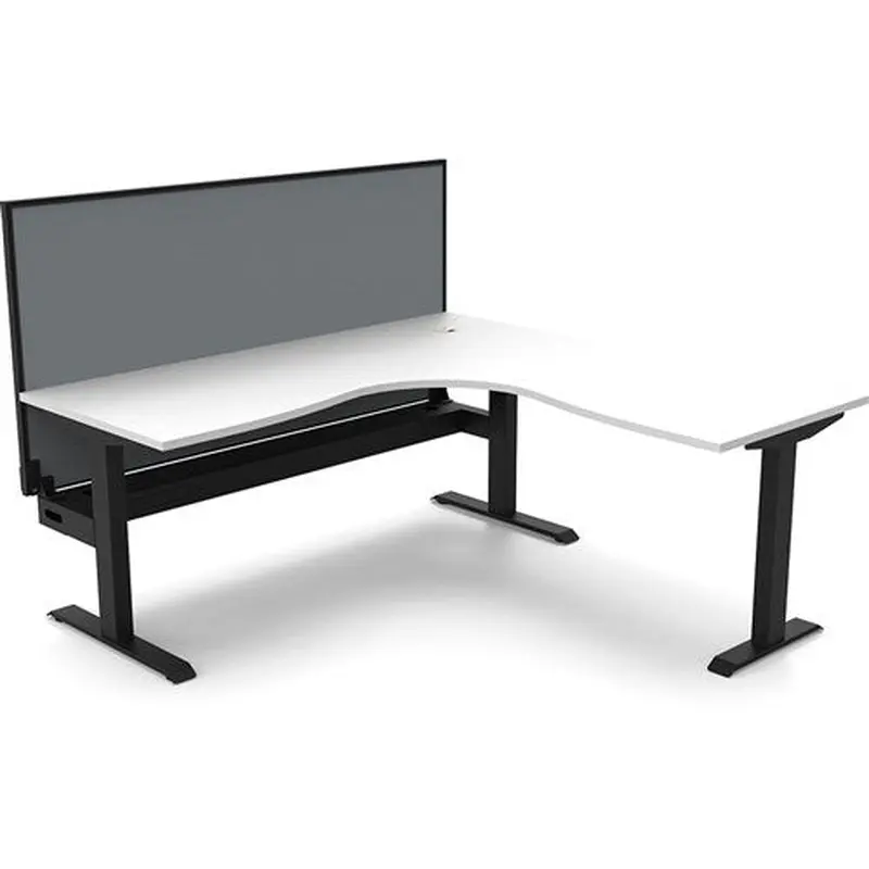 Rapidline Boost Static Corner Workstation   Screen   Cable Tray 1500/1500mmW White/Black