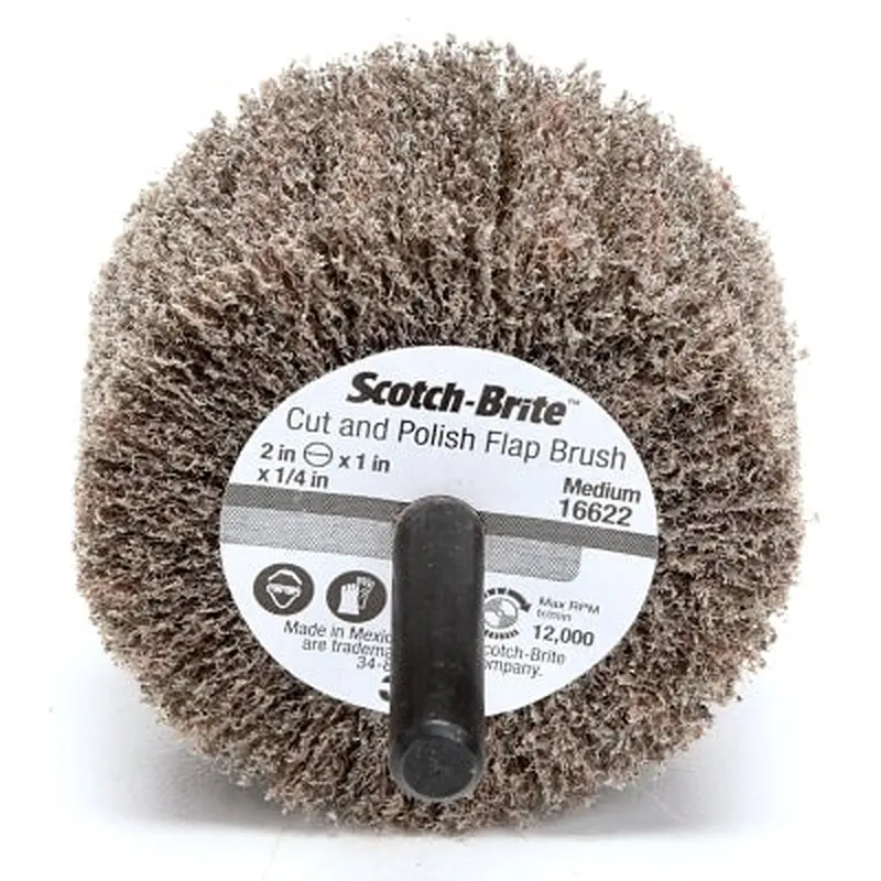 3M Cut and Polish Flap Brush, 2 in x 1/4 in, Medium, Aluminum Oxide, 12000 rpm (405-048011-16622) Each