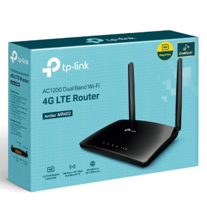 TP-Link Archer MR402 AC1200 Wireless Dual Band 4G LTE Router, 867 Mbps at 5 GHz   300 Mbps at 2.4 GHz, 4G Cat4 150/50 Mbps