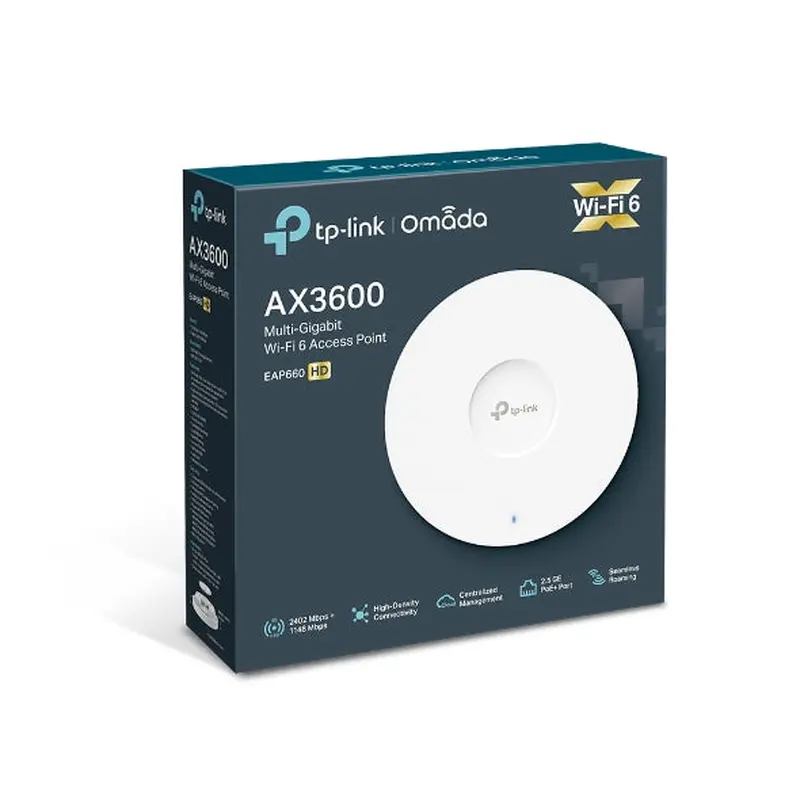 TP-Link EAP660 HD Omada AX3600 Wireless Dual Band Multi-Gigabit Ceiling Mount Access Point, 2402Mbps @ 5GHz  POE , SNMP, MU-MIMO, QoS, Mountable