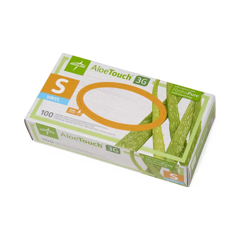 AloeTouch 3G Synthetic Stretch Exam Gloves, Vinyl, Powder Free, Size S, 100/BX (MDS195174H) Box of 100