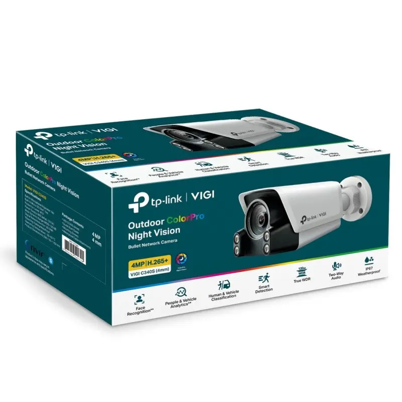 TP-Link VIGI 4MP C340S(4mm)  Outdoor ColourPro Night Vision Bullet Network Camera, 4mm Lens, Smart Detection