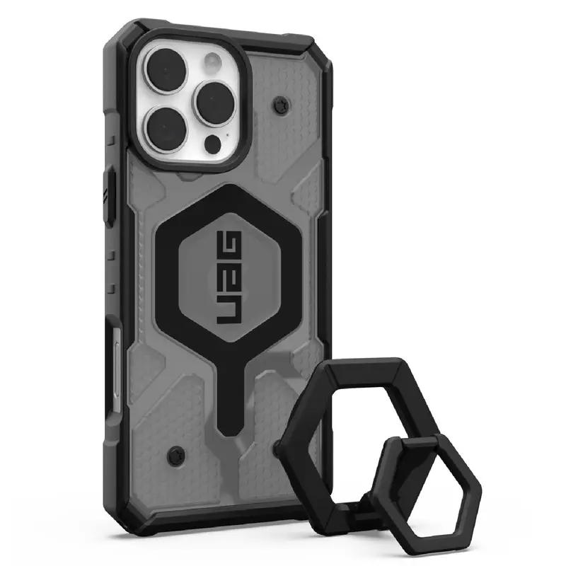 UAG Pathfinder Clear MagSafe Apple iPhone 16 Pro Max (6.9') Rugged Case   Black Ring Stand- Ash(1144651BV02), 10 Years Warranty