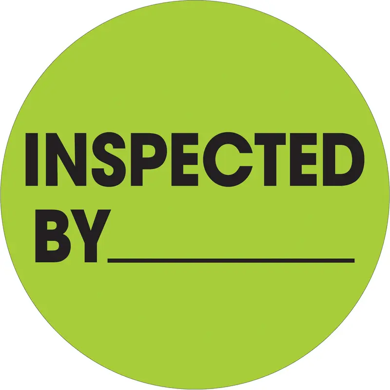 1" Circle - "Inspected By" Fluorescent Green Labels (DL1265) Roll Of 500