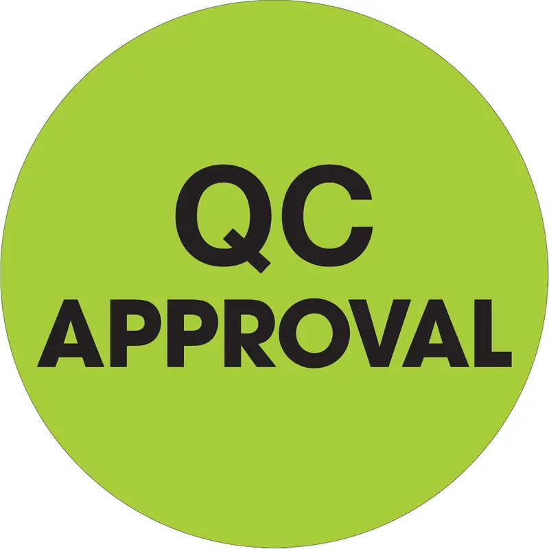 1" Circle - "QC Approval" Fluorescent Green Labels (DL1254) Roll Of 500
