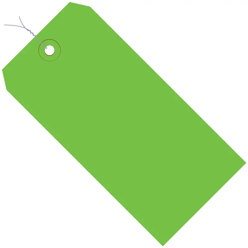 2 3/4 x 1 3/8" Green 13 Pt. Shipping Tags - Pre-Wired (G11013D) Case Of 1000