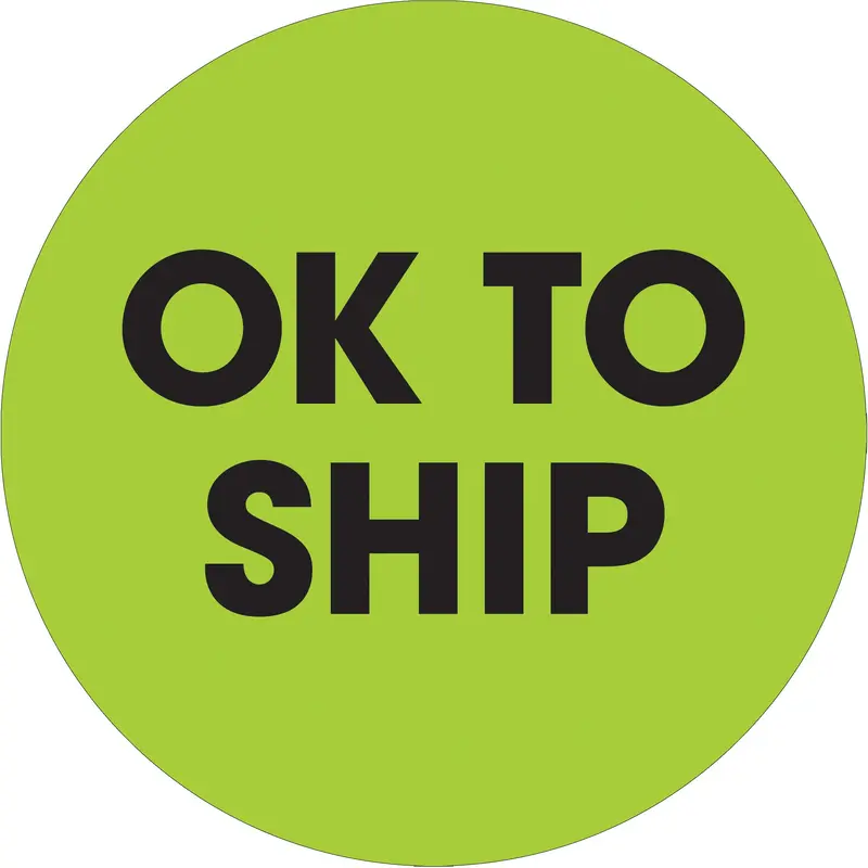 2" Circle - "Ok To Ship" Fluorescent Green Labels (DL1260) Roll Of 500