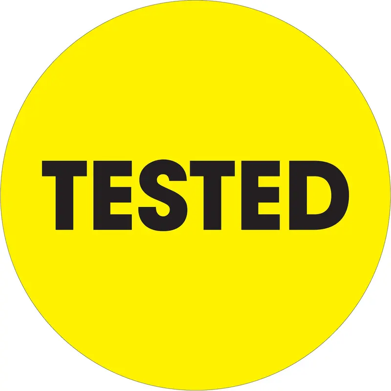 2" Circle - "Tested" Fluorescent Yellow Labels (DL1278) Roll Of 500
