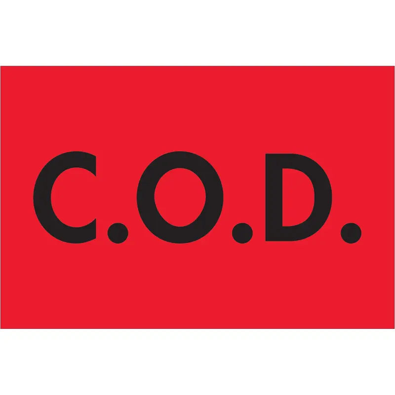 2 x 3" - "C.O.D." (Fluorescent Red) Labels (DL3571) Roll Of 500