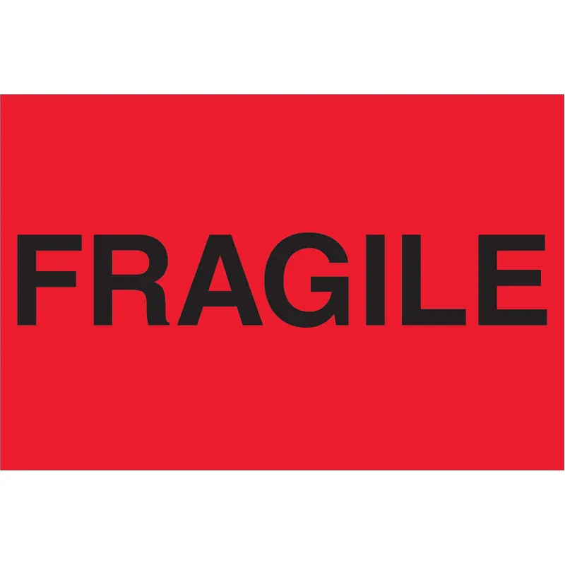 2 x 3" - "Fragile" (Fluorescent Red) Labels (DL1055) Roll Of 500