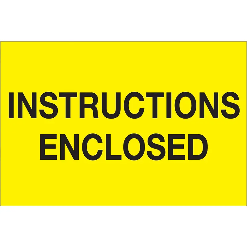 2 x 3" - "Instructions Enclosed" (Fluorescent Yellow) Labels (DL1209) Roll Of 500