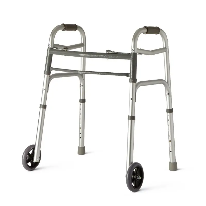 2-Button Folding Aluminum Junior Walker with 5" Wheels, 4/CS (MDS86410JW54) Case of 4