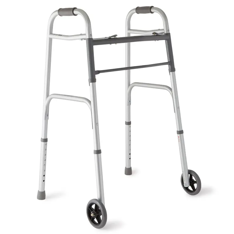 2-Button Folding Walker with 5" Wheels, Aluminum, 1 EA (MDS86410W54H) Each