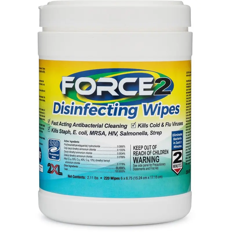 2XL FORCE2 Disinfecting Wipes, Wipe, 6" x 6.75" Length, 220/Tub, 220/Each, White (TXL407) Each