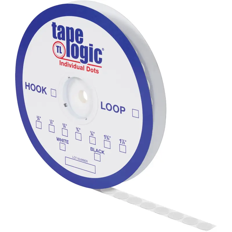 3/4" White Hook Tape Logic Individual Tape Dots (HLT154) Case Of 1028