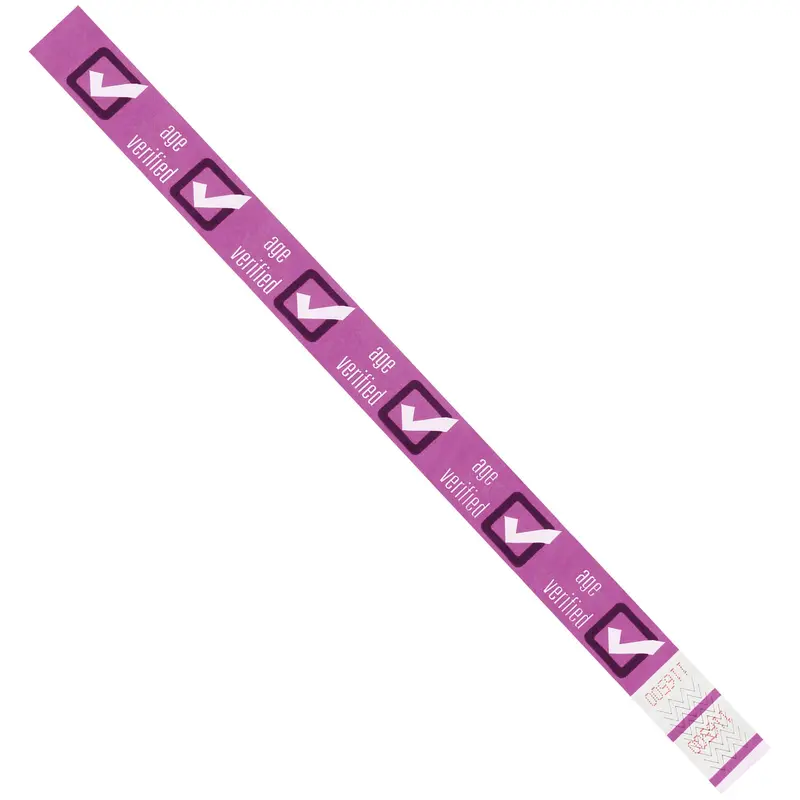3/4 x 10" Purple "Age Verified" Tyvek Wristbands (WR102PL) Case Of 500