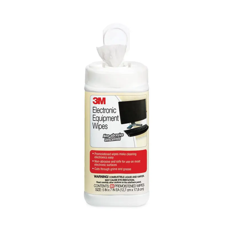 3M Electronic Equipment Cleaning Wipes, 1-Ply, 5.5 x 6.75, Unscented, White, 80/Canister (MMMCL610) Each