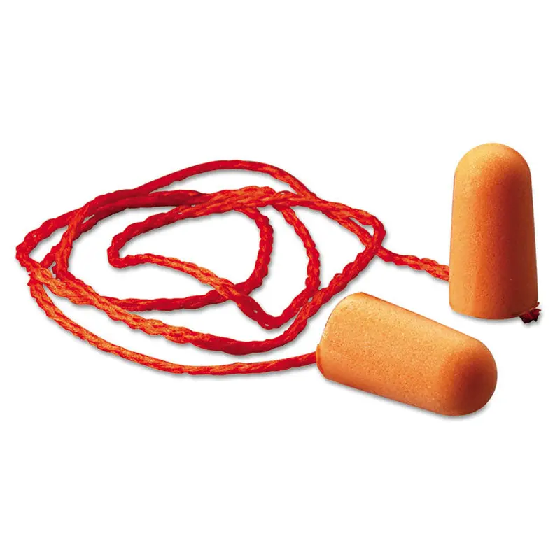 3M Foam Single-Use Earplugs, Corded, 29NRR, Orange, 100 Pairs (MMM1110) Box of 100 Pairs