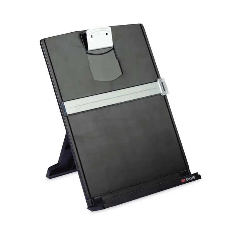 3M Fold-Flat Freestanding Desktop Copyholder, 150 Sheet Capacity, Plastic, Black/Silver Clip (MMMDH340MB) Each