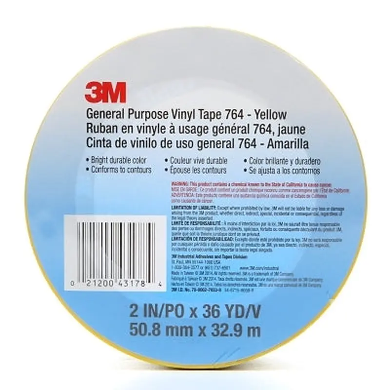 3M General Purpose Vinyl Tape 764, 5 mil, Yellow, 2 in x 36 yd (405-021200-43178) 1 Roll