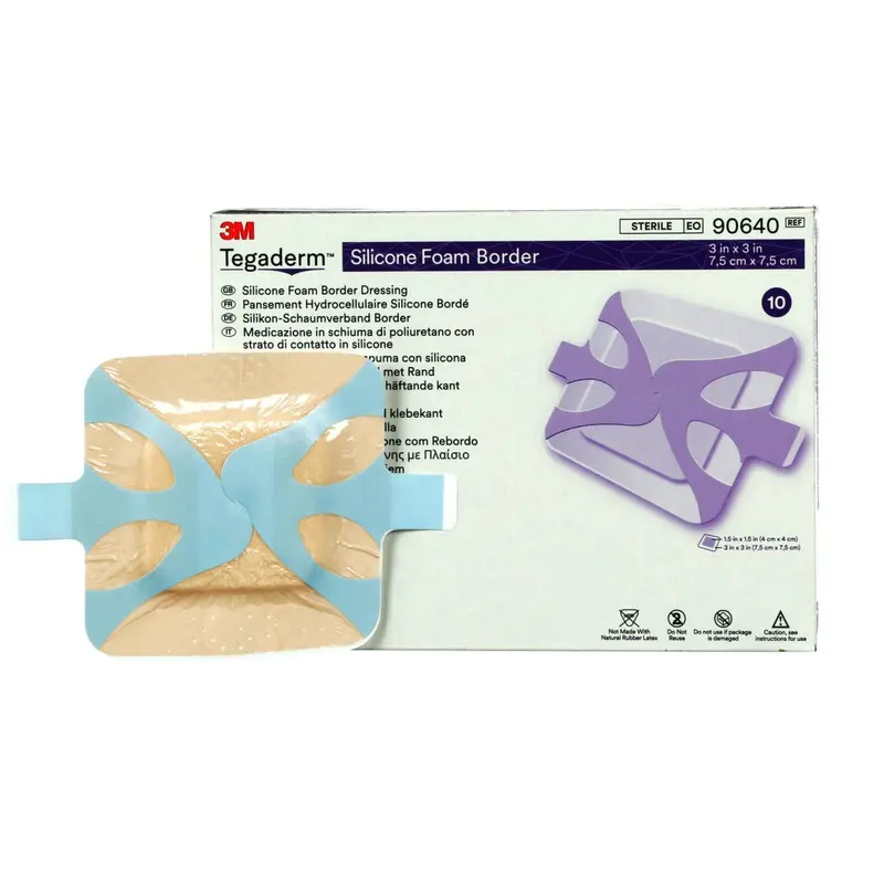 3M Tegaderm Foam Dressing 3 X 3 Inch With Border Film Backing Silicone Adhesive Square Sterile (842344_BX) 10/BX