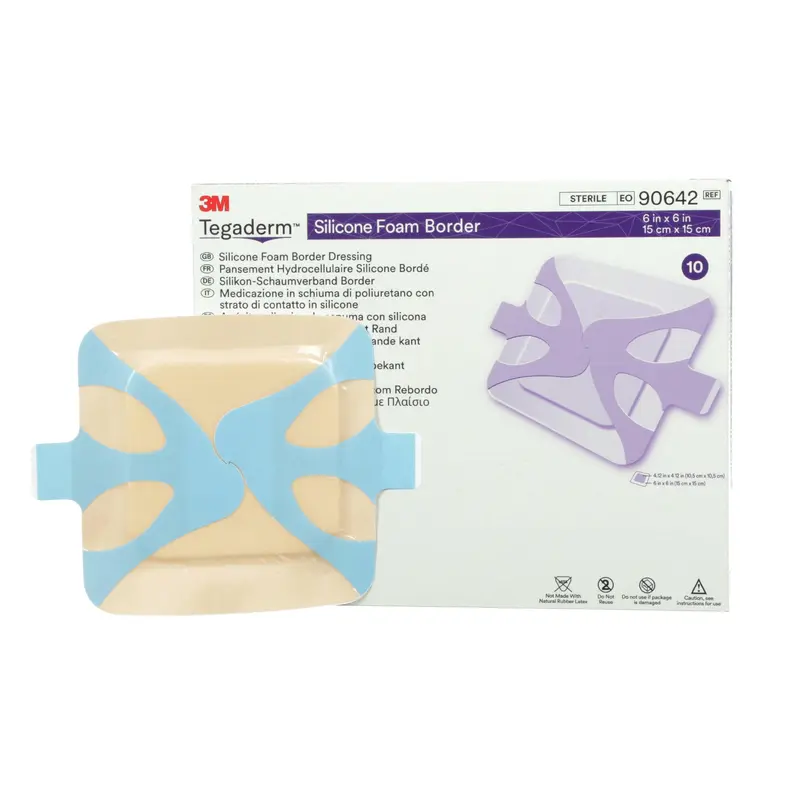 3M Tegaderm Foam Dressing 6 X 6 Inch With Border Film Backing Silicone Adhesive Square Sterile (842346_BX) 10/BX