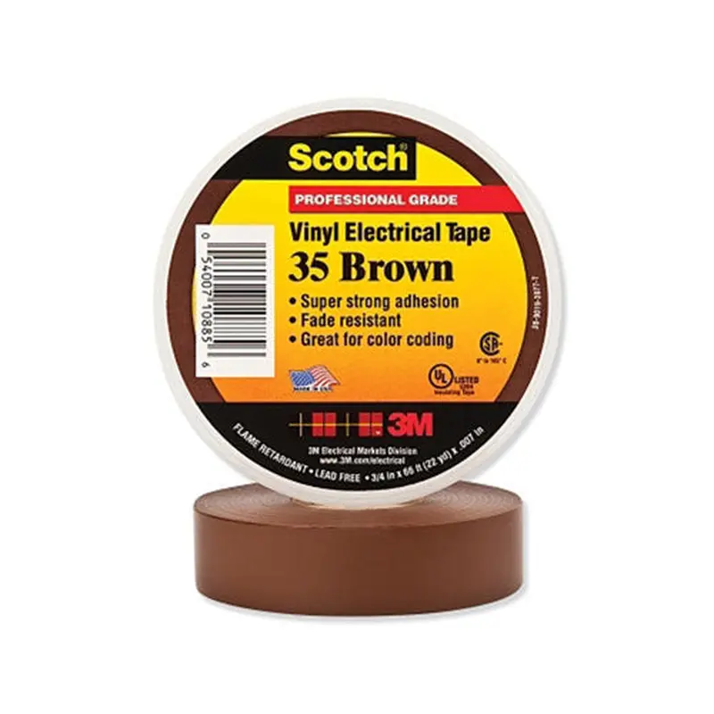 3M Vinyl Electrical Color Coding Tape 35, 3/4 in x 66 ft, Brown (500-108856) 1 Roll