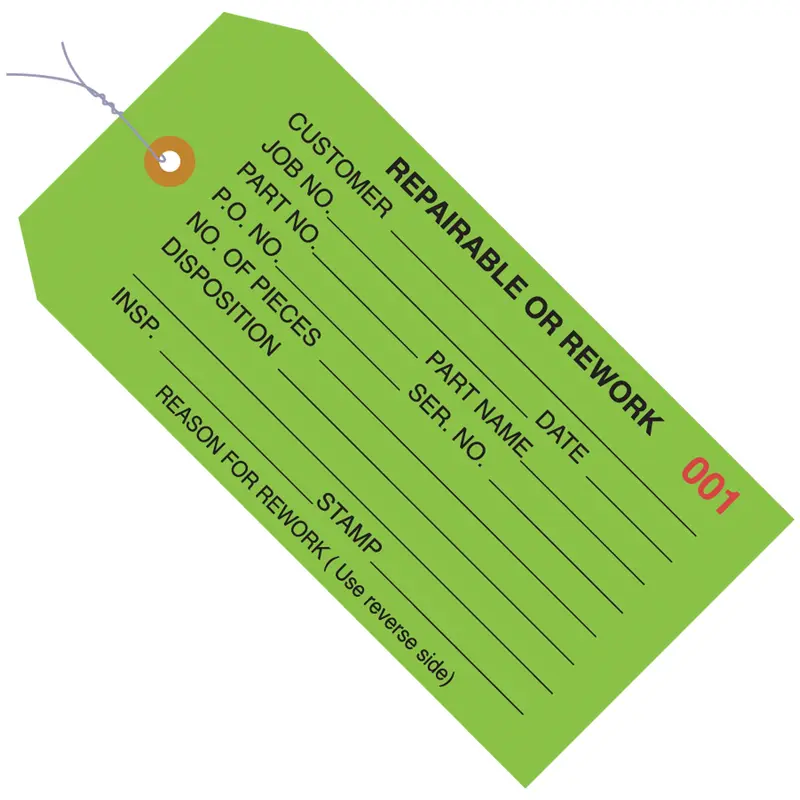 4 3/4 x 2 3/8" - "Repairable or Rework" Inspection Tags - Pre-Wired (G20043) Case Of 1000