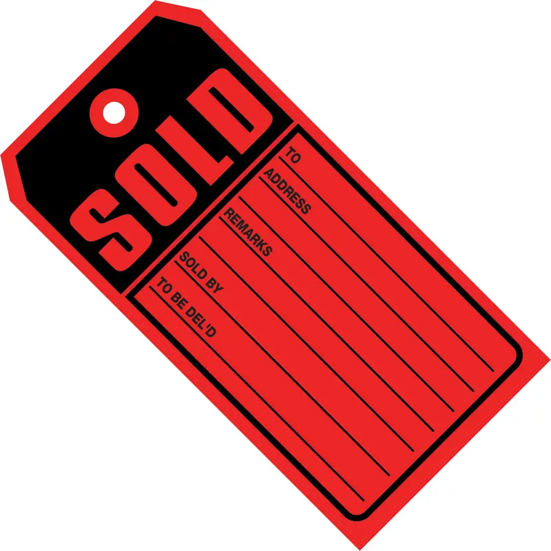 4 3/4 x 2 3/8" - "Sold Tags" 10 Point Card Stock (G2525) Case Of 1000