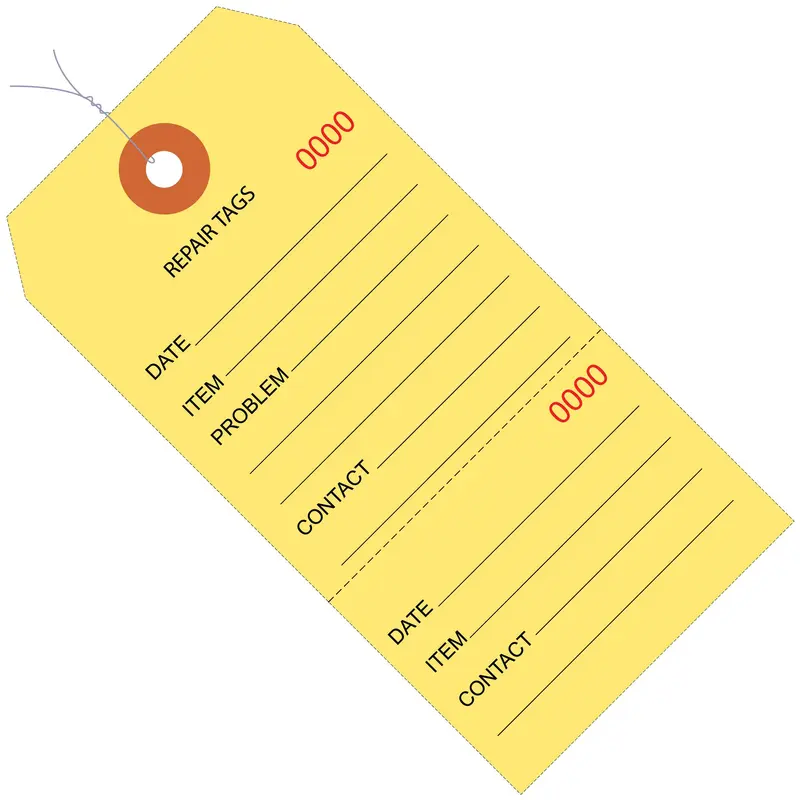 4 3/4 x 2 3/8" Yellow Repair Tags Consecutively Numbered - Pre-Wired (G26200W) Case Of 1000