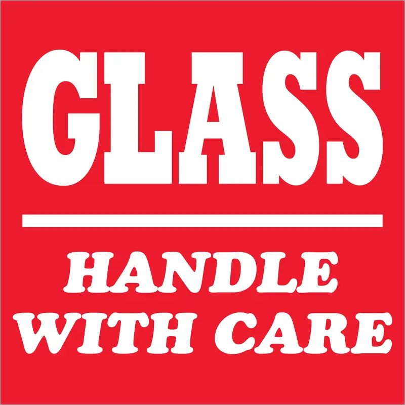 4 x 4" - "Glass - Handle With Care" Labels (SCL507R) Roll Of 500