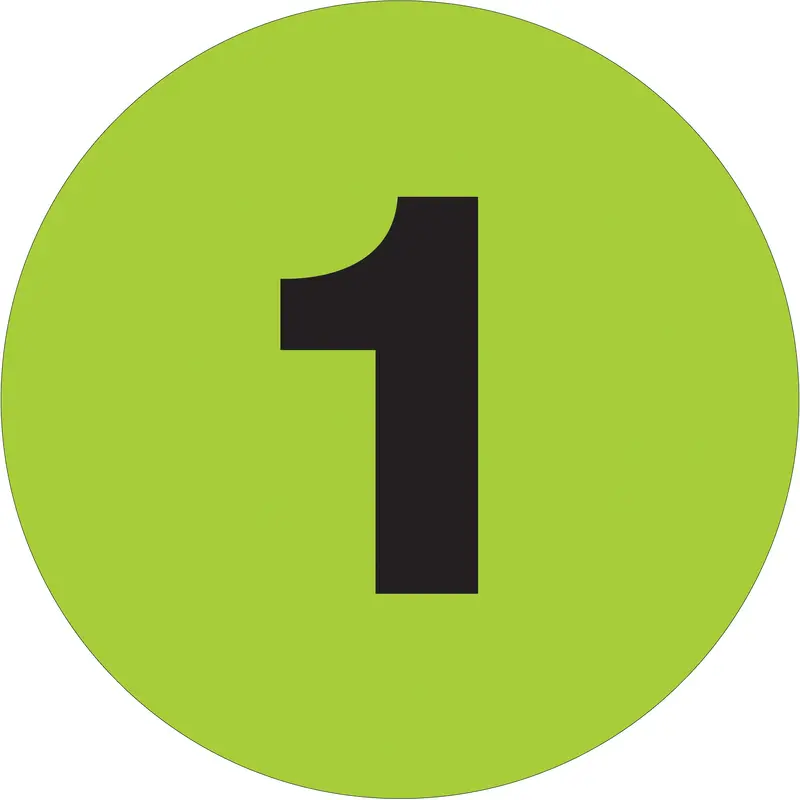 4" Circle - "1" (Fluorescent Green) Number Labels (DL1358) Roll Of 500